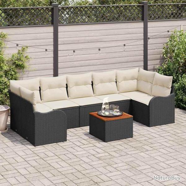 Ensemble de canap� de jardin 8 pcs Noir et Cr�me polyrotin