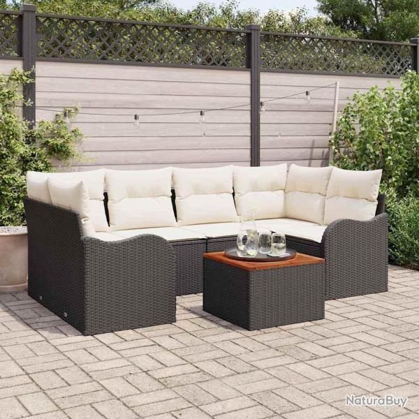 Ensemble de canap� de jardin 7 pcs Noir et Cr�me polyrotin