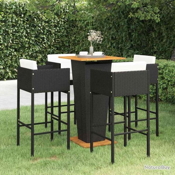 Ensemble de bar de jardin 5 pcs et coussins R�sine tress�e Noir