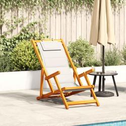 Chaise pliante avec accoudoirs en bois d'acacia gris clair et textil&egrave;ne