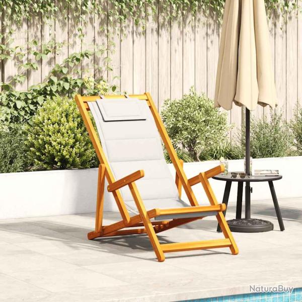 Chaise pliante avec accoudoirs en bois d'acacia gris clair et textil�ne