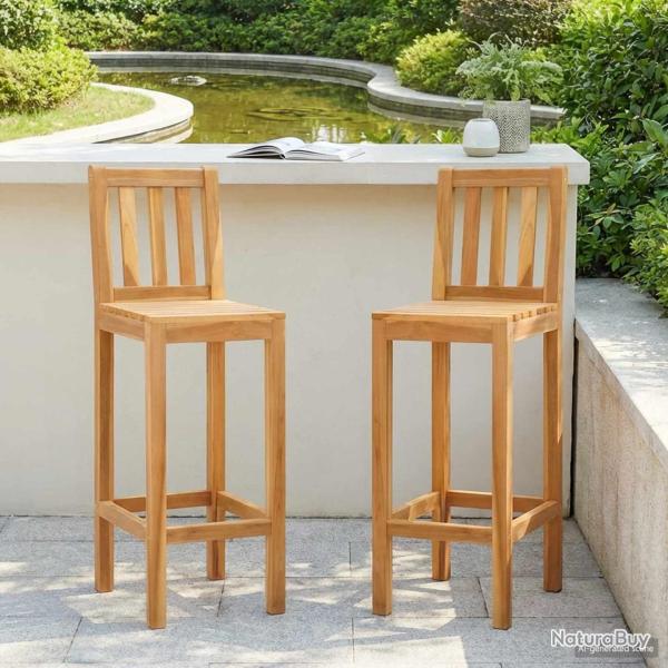 Tabouret de bar 2 pcs Naturel Bois de teck massif
