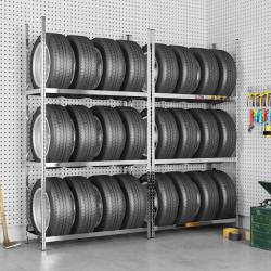 Porte-pneus &agrave; 3 niveaux 2 pcs Argent&eacute; 110x40x200 cm Acier