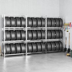 Porte-pneus &agrave; 3 niveaux 3 pcs Argent&eacute; 110x40x200 cm Acier