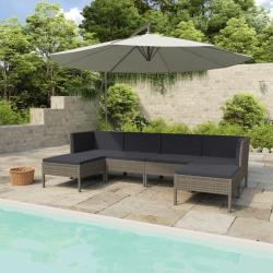 Salon de jardin 6 pcs avec coussins r&eacute;sine tress&eacute;e gris