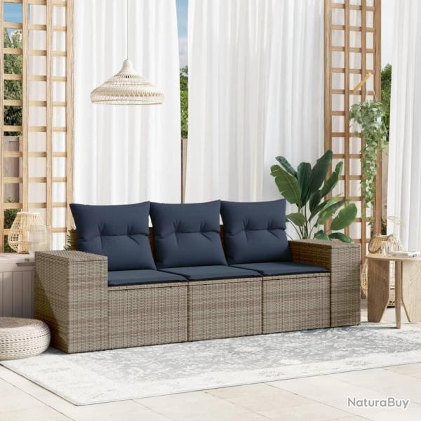 Ensemble de canap� de jardin 3 pcs avec coussins gris r�sine tress�e