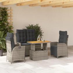 Ensemble &agrave; manger jardin 4pcs et coussins Gris R&eacute;sine tress&eacute;e
