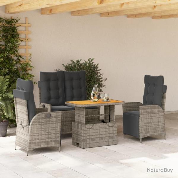 Ensemble � manger jardin 4pcs et coussins Gris R�sine tress�e