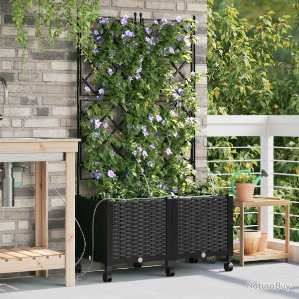 Porte-plante de jardin avec irrigation et roues 2 pc Noir PP