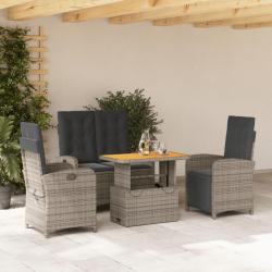 Ensemble &agrave; manger jardin 4pcs et coussins Gris R&eacute;sine tress&eacute;e
