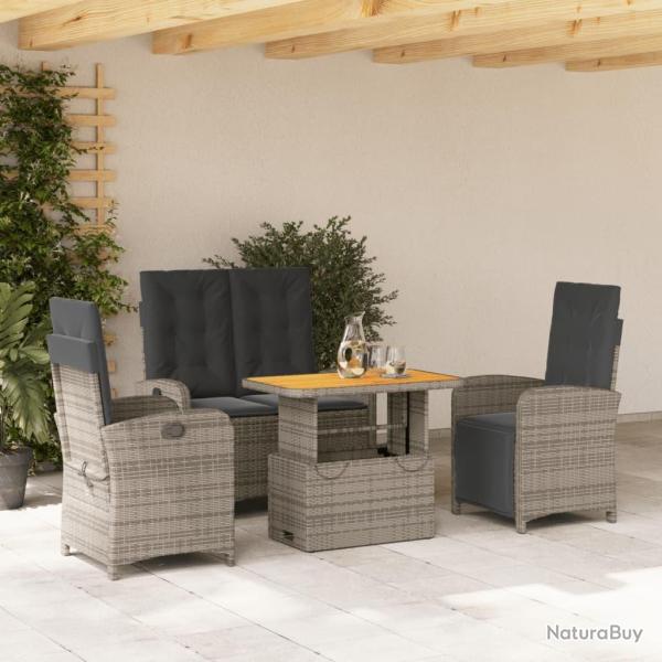 Ensemble � manger jardin 4pcs et coussins Gris R�sine tress�e