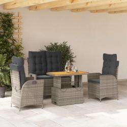 Ensemble &agrave; manger jardin 4pcs et coussins Gris R&eacute;sine tress&eacute;e