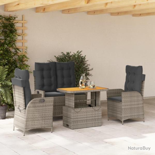Ensemble � manger jardin 4pcs et coussins Gris R�sine tress�e