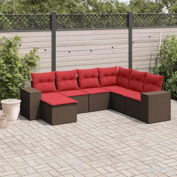 Ensemble de canap� de jardin 7 pcs avec coussins marron r�sine tress�e