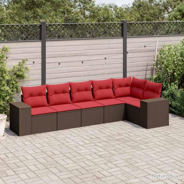 Ensemble de canap� de jardin 6 pcs avec coussins marron r�sine tress�e