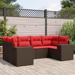 Ensemble de canap&eacute; de jardin 6 pcs avec coussins marron r&eacute;sine tress&eacute;e