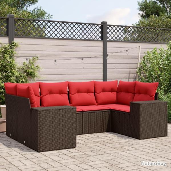 Ensemble de canap� de jardin 6 pcs avec coussins marron r�sine tress�e