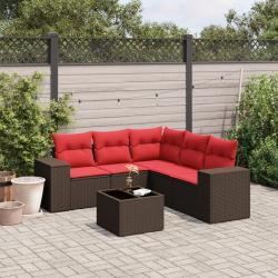 Ensemble de canap&eacute; de jardin 6 pcs avec coussins marron r&eacute;sine tress&eacute;e