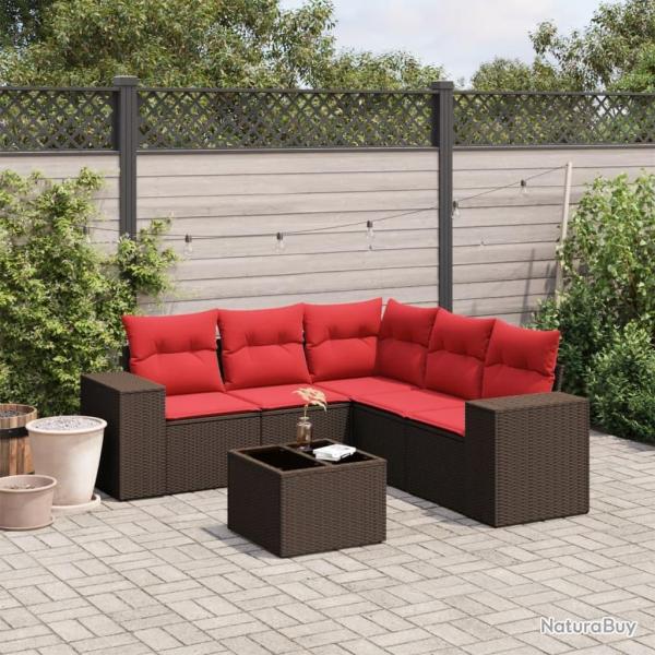 Ensemble de canap� de jardin 6 pcs avec coussins marron r�sine tress�e