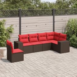 Ensemble de canap&eacute; de jardin 6 pcs avec coussins marron r&eacute;sine tress&eacute;e