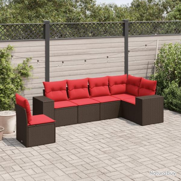 Ensemble de canap� de jardin 6 pcs avec coussins marron r�sine tress�e