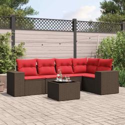 Ensemble de canap&eacute; de jardin 6 pcs avec coussins marron r&eacute;sine tress&eacute;e