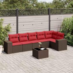 Ensemble de canap&eacute; de jardin 7 pcs avec coussins marron r&eacute;sine tress&eacute;e
