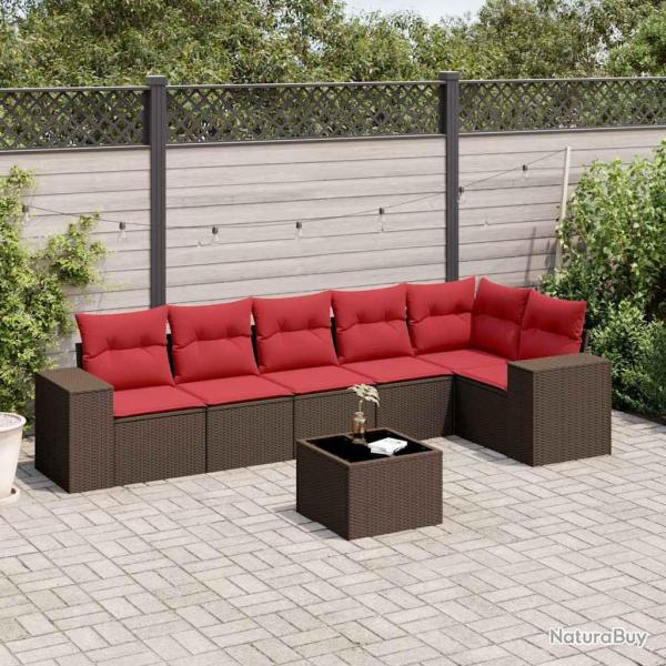 Ensemble de canap� de jardin 7 pcs avec coussins marron r�sine tress�e