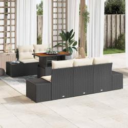 Ensemble de canap&eacute; de jardin 6 pc Noir et Cr&egrave;me