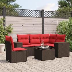 Ensemble de canap&eacute; de jardin 6 pcs avec coussins marron r&eacute;sine tress&eacute;e