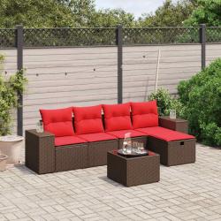 Ensemble de canap&eacute; de jardin 6 pcs avec coussins marron r&eacute;sine tress&eacute;e