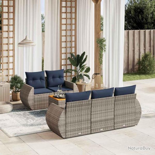 Ensemble de canap� de jardin 6 pcs avec coussins gris r�sine tress�e