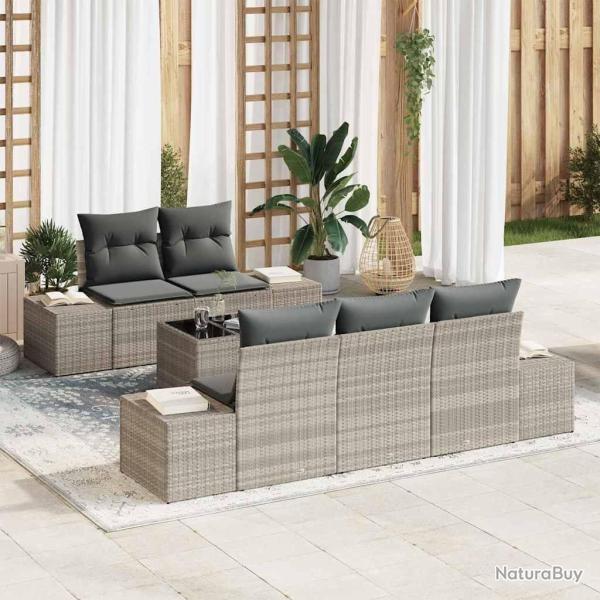 Ensemble de canap� de jardin 6 pcs Gris clair polyrotin