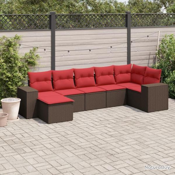 Ensemble de canap� de jardin 7 pcs avec coussins marron r�sine tress�e