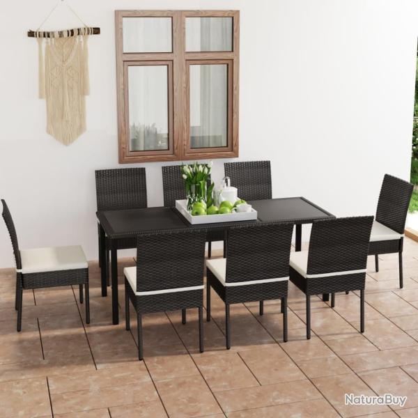 Ensemble � manger de jardin 9 pcs R�sine tress�e Noir