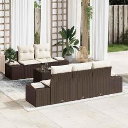 Ensemble de canap&eacute; de jardin avec coussin Marron polyrotin