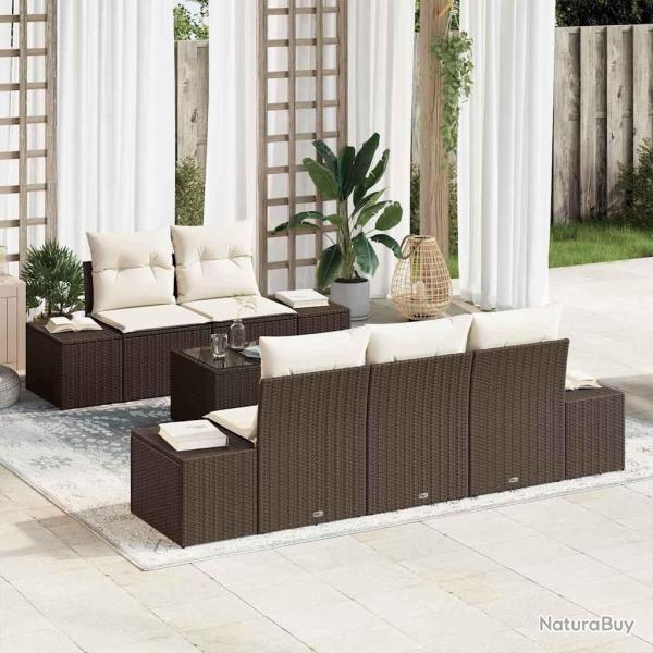 Ensemble de canap� de jardin avec coussin Marron polyrotin