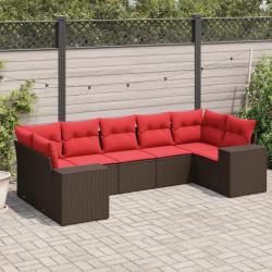Ensemble de canap&eacute; de jardin 7 pcs avec coussins marron r&eacute;sine tress&eacute;e