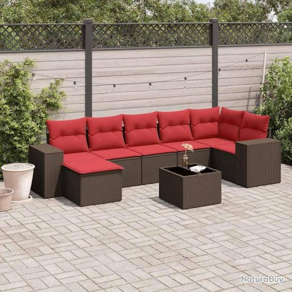 Ensemble de canap� de jardin 8 pcs avec coussins marron r�sine tress�e