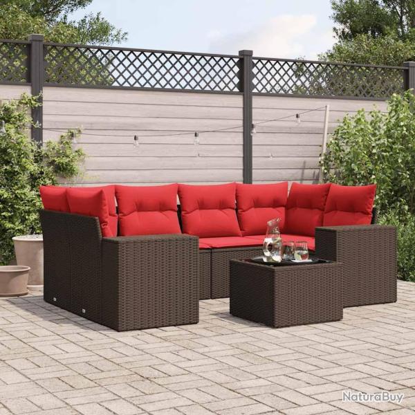 Ensemble de canap� de jardin 7 pcs avec coussins marron r�sine tress�e