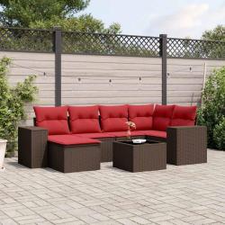 Ensemble de canap&eacute; de jardin 7 pcs avec coussins marron r&eacute;sine tress&eacute;e