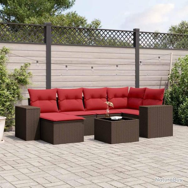Ensemble de canap� de jardin 7 pcs avec coussins marron r�sine tress�e