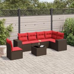 Ensemble de canap&eacute; de jardin 7 pcs avec coussins marron r&eacute;sine tress&eacute;e