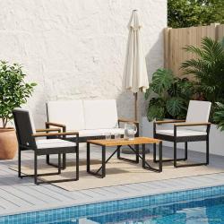 Ensemble de meubles d'ext&eacute;rieur 4 pcs Noir et blanc cr&egrave;me