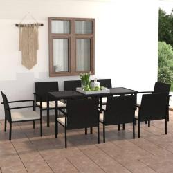 Ensemble &agrave; manger de jardin 9 pcs R&eacute;sine tress&eacute;e Noir
