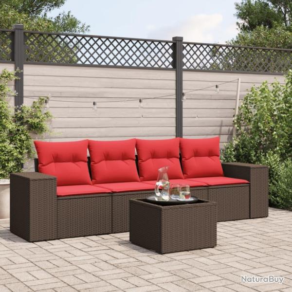 Ensemble de canap� de jardin 5 pcs avec coussins marron r�sine tress�e