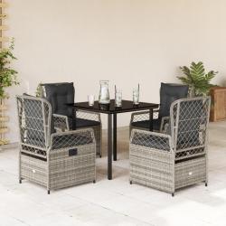 Ensemble &agrave; manger de jardin 5 pcs coussins gris r&eacute;sine tress&eacute;e
