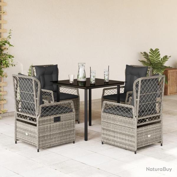 Ensemble � manger de jardin 5 pcs coussins gris r�sine tress�e