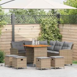Ensemble de canap&eacute; de jardin 6 pcs avec coussins en forme de L beige r&eacute;sine tress&eacute;e