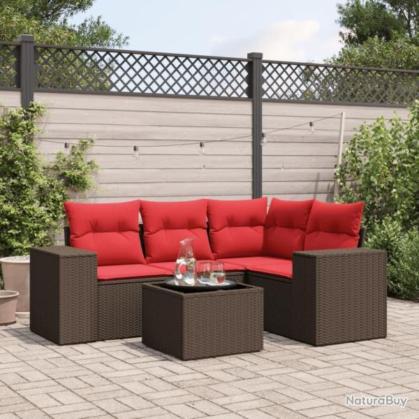 Ensemble de canap� de jardin 5 pcs avec coussins marron r�sine tress�e